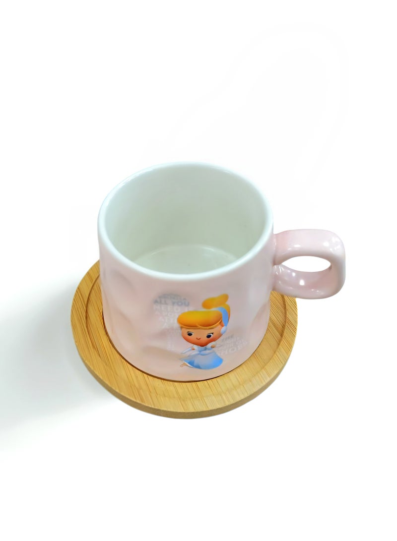 Disney Princesses Cindrella Porcelain Mug With Wooden Coaster & Steel spoon - Image 4