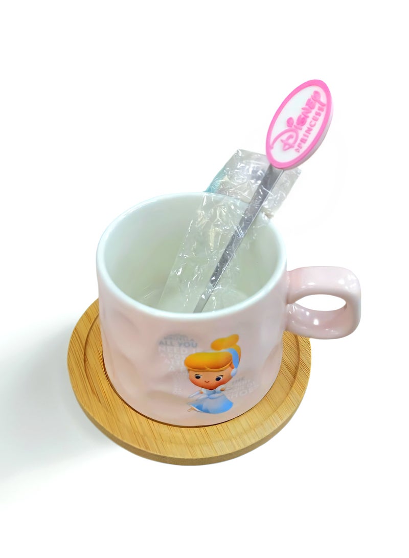 Disney Princesses Cindrella Porcelain Mug With Wooden Coaster & Steel spoon - Image 5