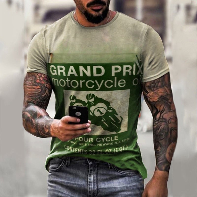 2022 European and American foreign trade cross-border new men's motorcycle casual digital printing slim pullover men's T-shirt TTA40-476 M - Image 1