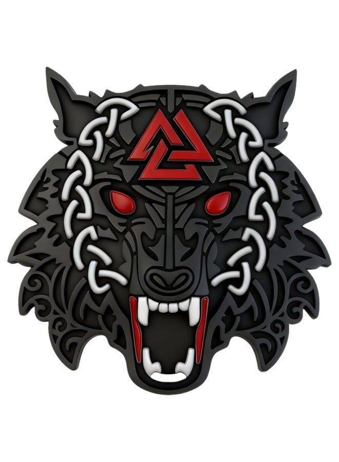 LWQLZY Viking Fenrir Wolf Car Emblem – Metal 3D Badge with Yellow Glow-in-The-Dark Eyes & 3M Adhesive – Norse Wolf Head Decal for Car, Truck, Motorcycle, or Home Decor (Matte Black) - Image 1