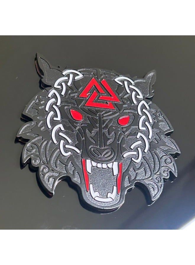 LWQLZY Viking Fenrir Wolf Car Emblem – Metal 3D Badge with Yellow Glow-in-The-Dark Eyes & 3M Adhesive – Norse Wolf Head Decal for Car, Truck, Motorcycle, or Home Decor (Matte Black) - Image 3