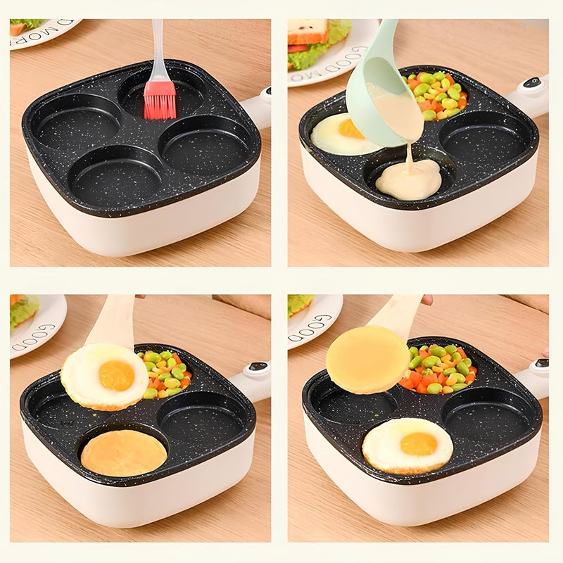Square Electric Skillet - Non-Stick Multi-Purpose Cooker for Frying, Boiling, Steaming, Fast Heating Pan, Detachable Handle, 4 Slots - Image 2