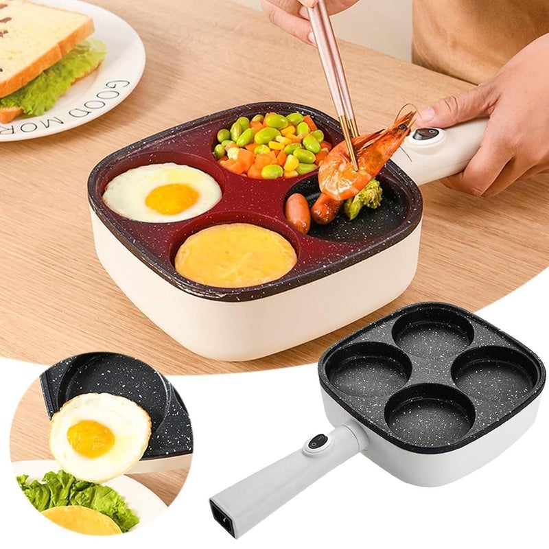 Square Electric Skillet - Non-Stick Multi-Purpose Cooker for Frying, Boiling, Steaming, Fast Heating Pan, Detachable Handle, 4 Slots - Image 4