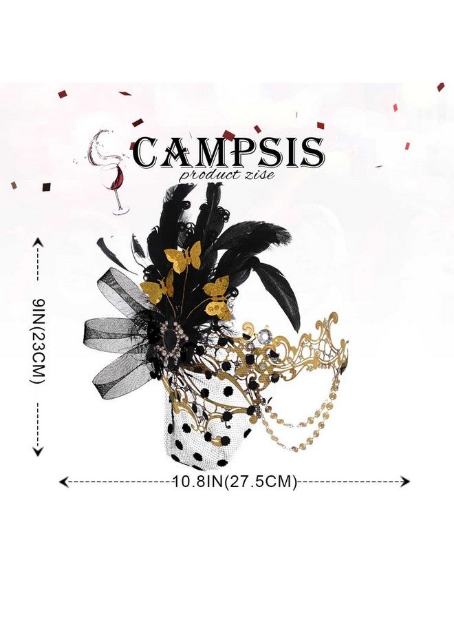 كامبسيس قناع تنكري نسائي من Campsis قناع من الريش الذهبي لأقنعة الماردي غرا لحفلات الزفاف الفينيسية قناع عين معدني للنساء والفتيات - Image 2