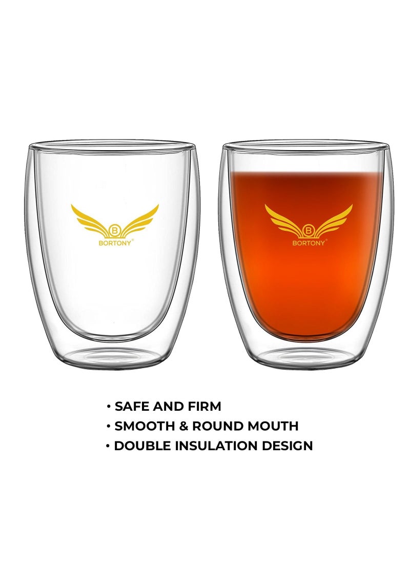 BORTONY - Double Wall Coffee Mugs Set of 4 Insulated Double Layer Glass Keeps Your Drink Hot or Cold for Longer and Unique Design is Stylish and Practical (No Handle) - Image 1