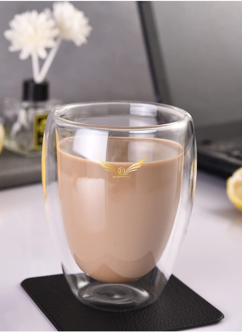 BORTONY - Double Wall Coffee Mugs Set of 4 Insulated Double Layer Glass Keeps Your Drink Hot or Cold for Longer and Unique Design is Stylish and Practical (No Handle) - Image 1