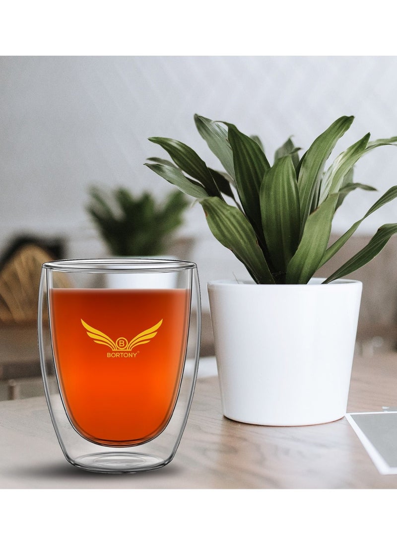 BORTONY - Double Wall Coffee Mugs Set of 4 Insulated Double Layer Glass Keeps Your Drink Hot or Cold for Longer and Unique Design is Stylish and Practical (No Handle) - Image 1