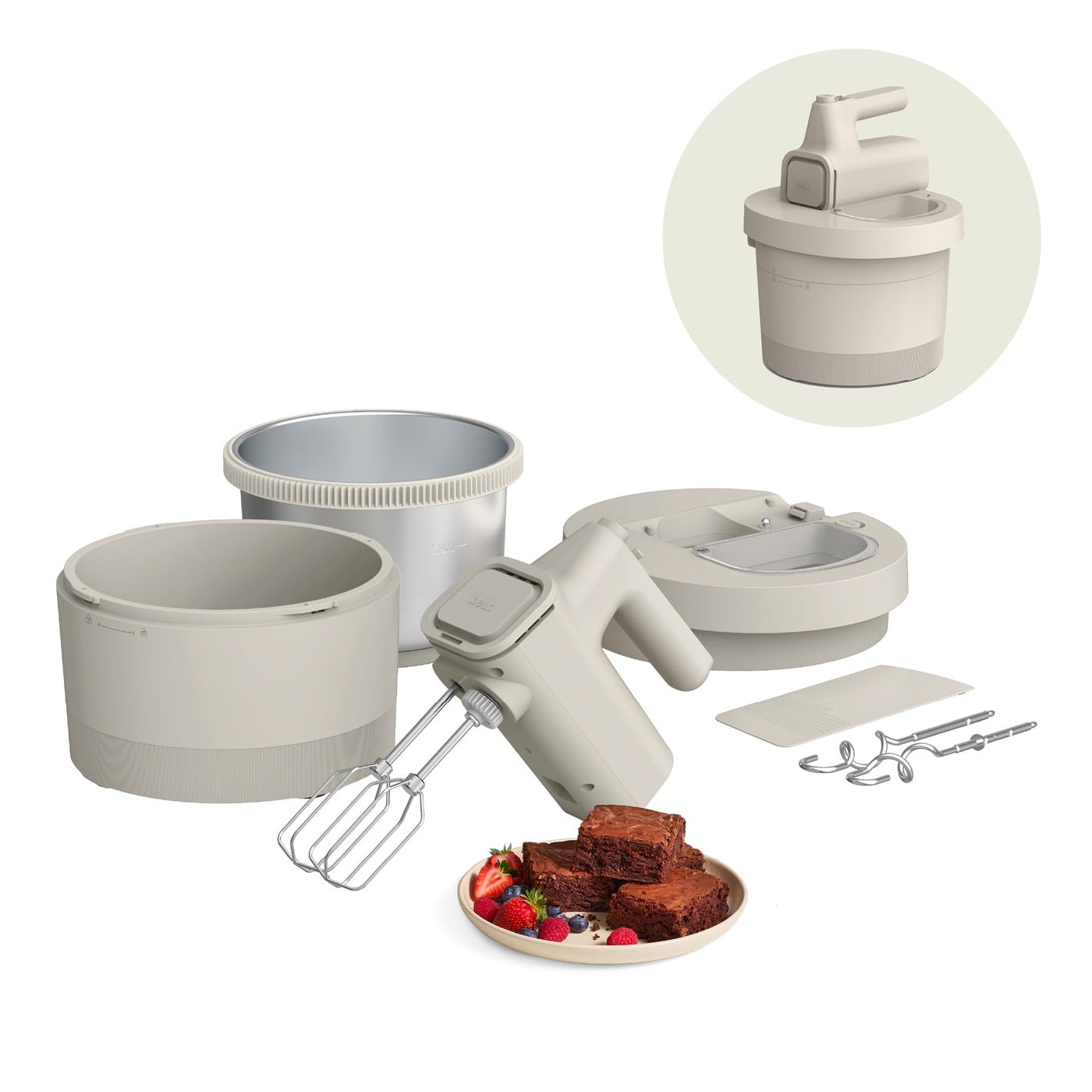 bella 3.5 Qt Hand & Stand Mixer, 2 in 1 Electric Mixer with Bowl, Dough Hook, Whisk & Egg Beater, Multifunctional Handheld Mixer for Baking, 200 Watt, Oatmilk