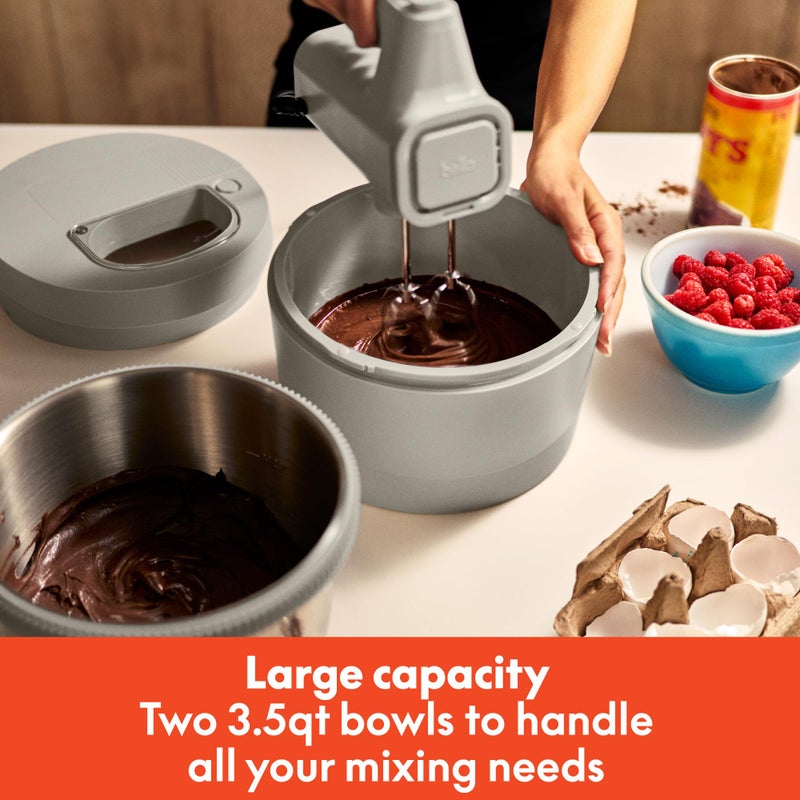 bella 3.5 Qt Hand & Stand Mixer, 2 in 1 Electric Mixer with Bowl, Dough Hook, Whisk & Egg Beater, Multifunctional Handheld Mixer for Baking, 200 Watt, Oatmilk - Image 4