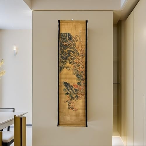 CIFIBIFUN Wall Art Poster Prints Paintings, Hanging Paper Scroll Decor Asia Vintage Aesthetic,for Office Restaurant Winter Plum Blossoms Koi Fish (D4) - Image 3