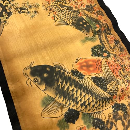 CIFIBIFUN Wall Art Poster Prints Paintings, Hanging Paper Scroll Decor Asia Vintage Aesthetic,for Office Restaurant Winter Plum Blossoms Koi Fish (D4) - Image 2