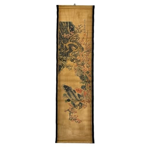 CIFIBIFUN Wall Art Poster Prints Paintings, Hanging Paper Scroll Decor Asia Vintage Aesthetic,for Office Restaurant Winter Plum Blossoms Koi Fish (D4) - Image 1