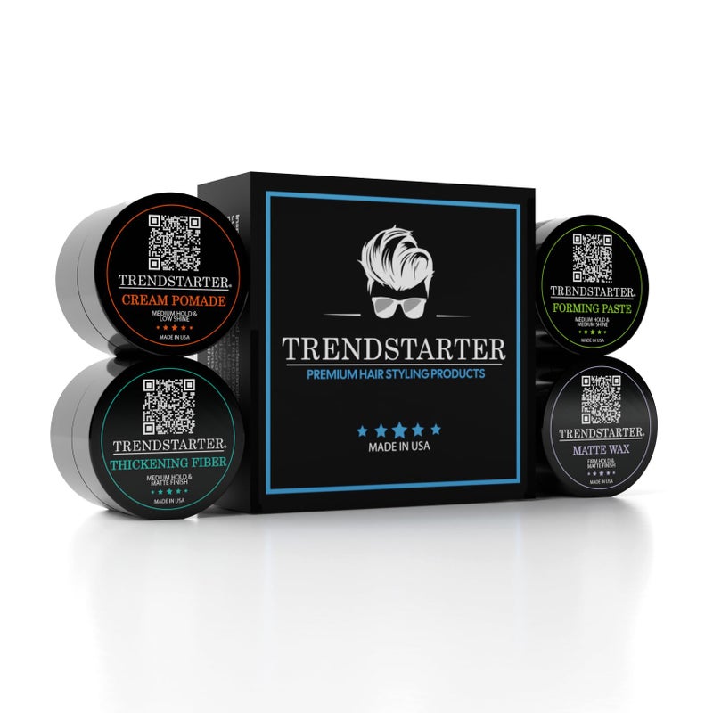TRENDSTARTER Mens Matte Premium Pomade Sample Pack Cream Wax Forming Paste Thickening Fiber Four 025oz Samples in One Box