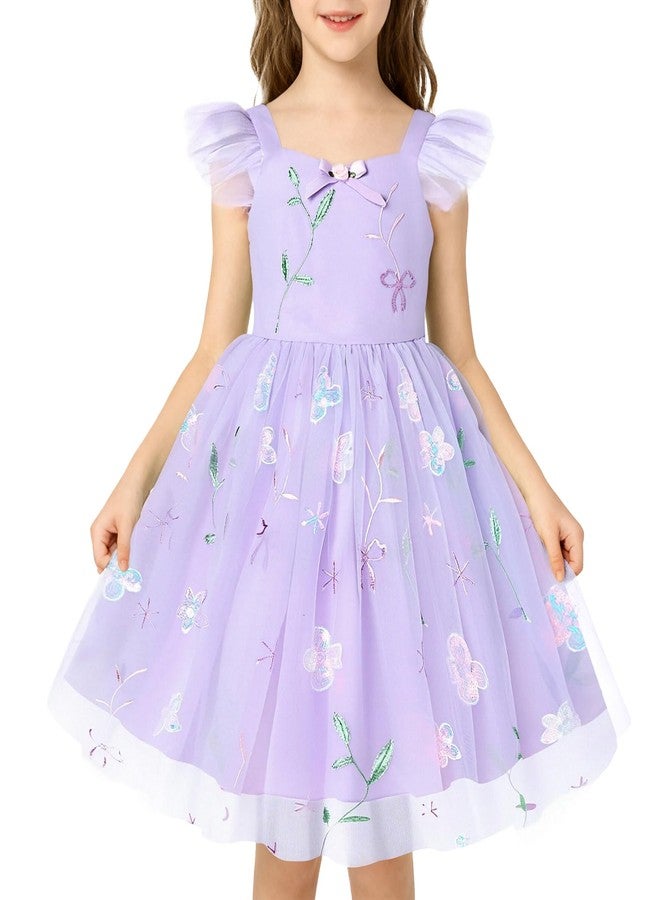 YALLET 3T 4T Girls Dress Ruffle Sleeveless Toddler Princess Dress Flower Embroidery Smocked Back Cake Smash Outfit for Valentine's Day Easter Wedding Birthday Cake Smash Photoshoot(Purple,3-4T) - Image 1