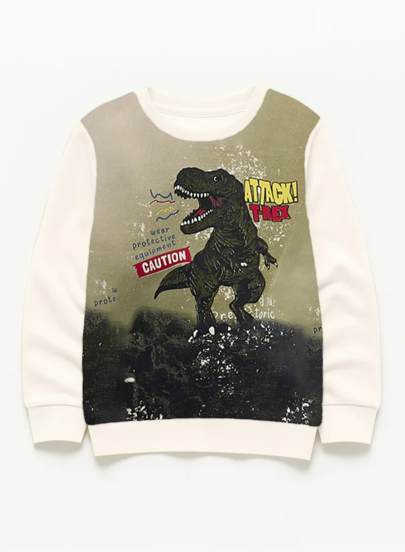فكتور اند جين طقم شتوي للأولاد برسومات ديناصور - سويت شيرت وبنطلون رياضي وضع الهجوم
