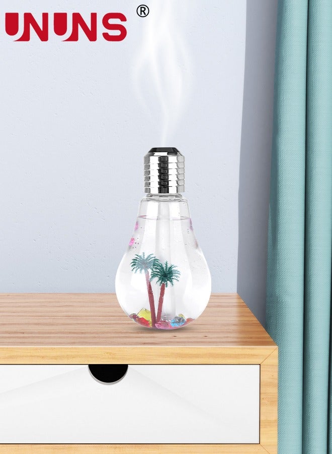 UNUNS مرطب هواء على شكل مصباح، 7 ألوان مرطب هواء USB، مصابيح زينة على شكل مصباح مع ضوء ليلي ملون، لمكتبك، المكتب، غرفة النوم، غرفة الأطفال، ديكور المنزل، فضي - Image 2