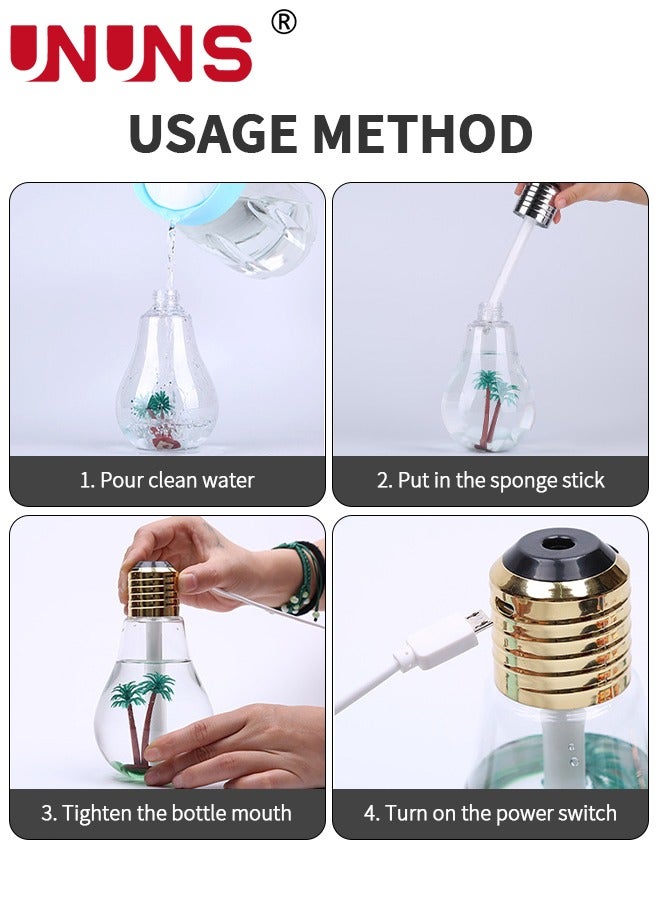 UNUNS مرطب هواء على شكل مصباح، 7 ألوان مرطب هواء USB، مصابيح زينة على شكل مصباح مع ضوء ليلي ملون، لمكتبك، المكتب، غرفة النوم، غرفة الأطفال، ديكور المنزل، فضي - Image 5
