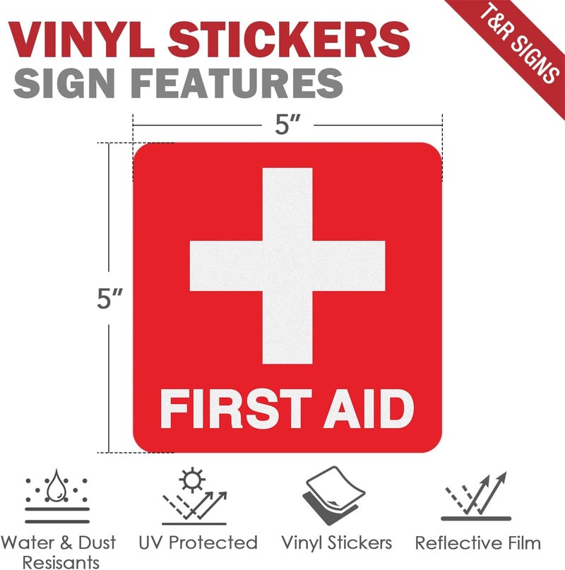 TR First Aid Stickers First Aid with Cross Symbol  10 Pack  5 x 5 Inches Reflective Label UV Resistant Waterproof Fade and Scratch Resistant Suitable for Indoor and Outdoor - Image 2