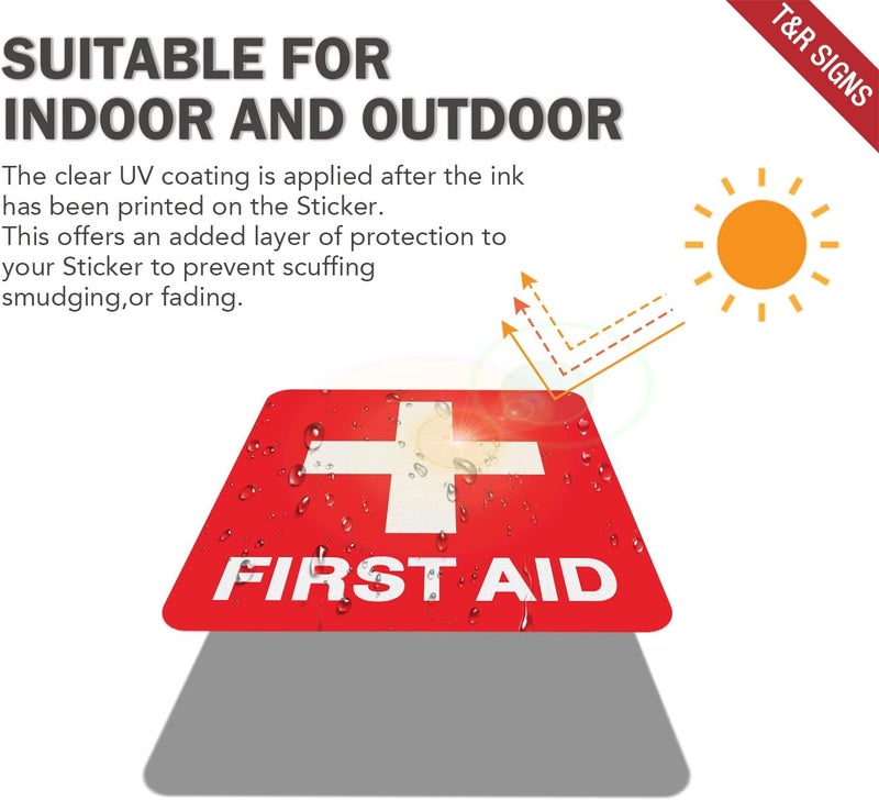 TR First Aid Stickers First Aid with Cross Symbol  10 Pack  5 x 5 Inches Reflective Label UV Resistant Waterproof Fade and Scratch Resistant Suitable for Indoor and Outdoor - Image 4