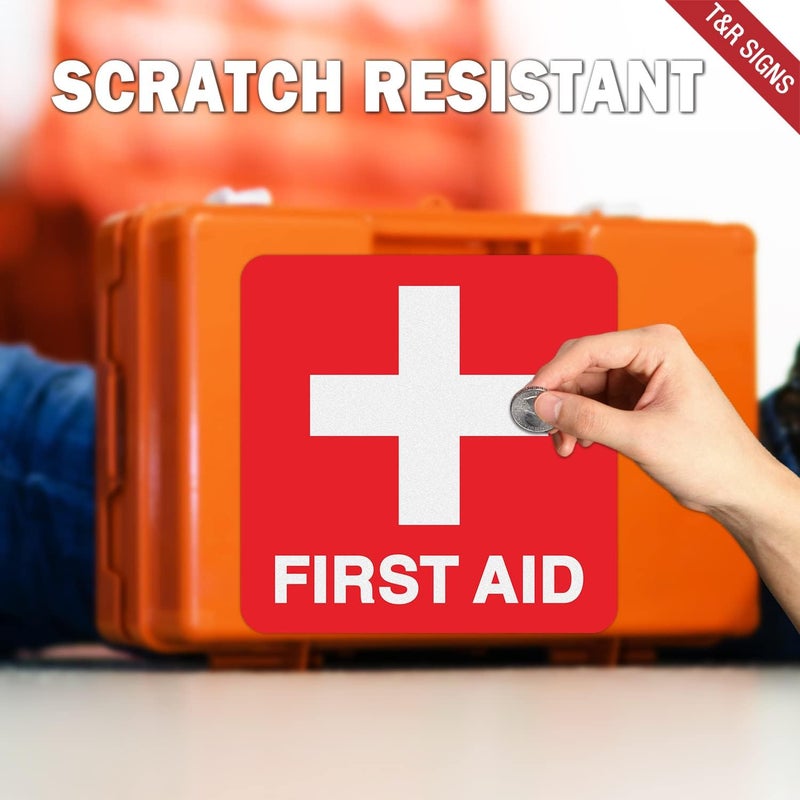 TR First Aid Stickers First Aid with Cross Symbol  10 Pack  5 x 5 Inches Reflective Label UV Resistant Waterproof Fade and Scratch Resistant Suitable for Indoor and Outdoor - Image 5