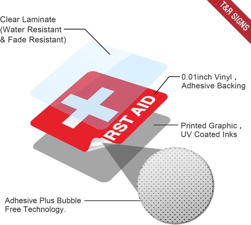 TR First Aid Stickers First Aid with Cross Symbol  10 Pack  5 x 5 Inches Reflective Label UV Resistant Waterproof Fade and Scratch Resistant Suitable for Indoor and Outdoor - Image 3