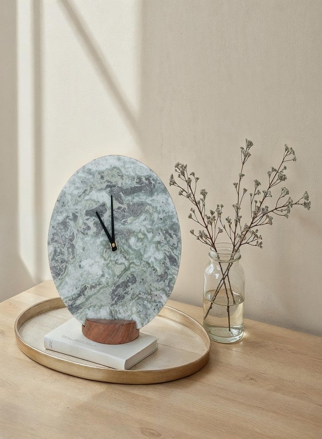 بلومينج فيل ساعة بلومينغفيل الرخامية على قاعدة من خشب الأكاسيا، مزيج من الأخضر والطبيعي - Image 5