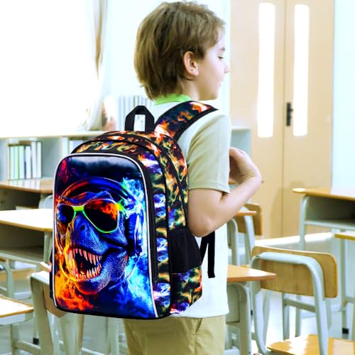 HPJGD 3PCS Dinosaur Backpack for Boys Water Resistant Kids Bookbag with Lunch Box 17 School Bag Set for Teenagers Middle Elementary Sunglasses Dinosaur - Image 3