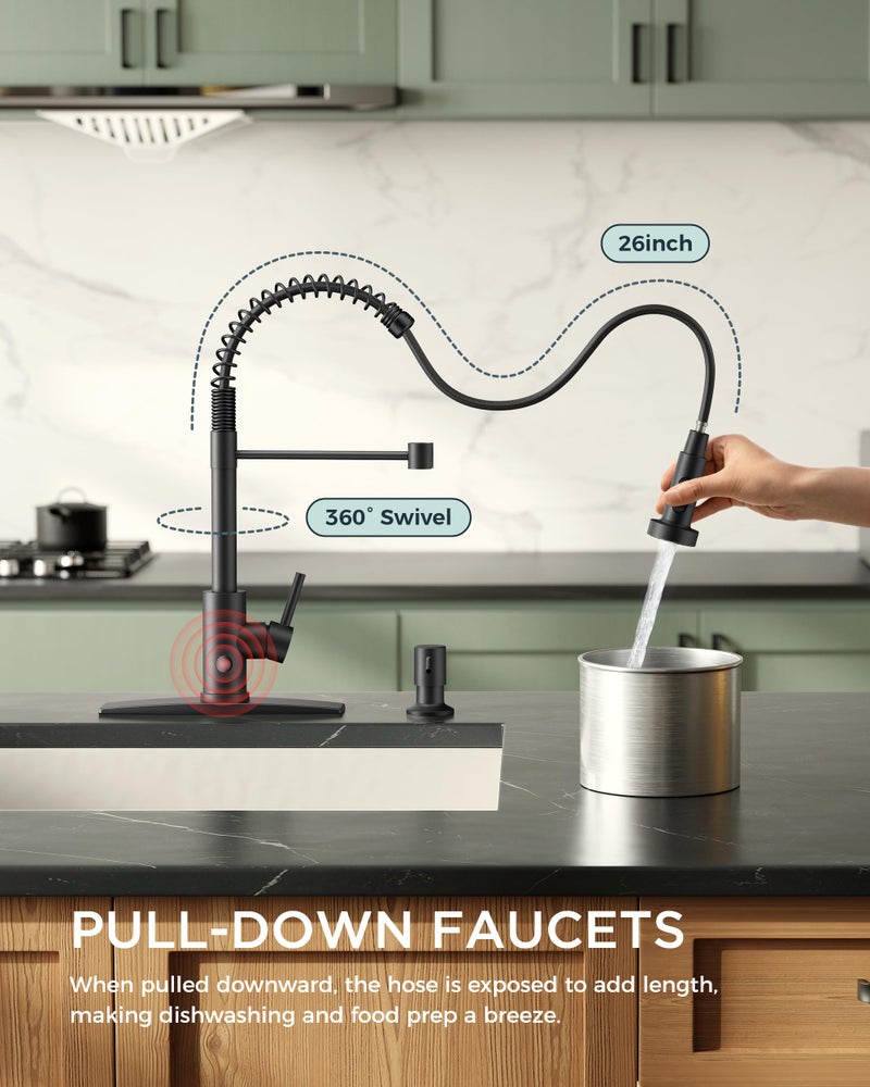 FORIOUS Touchless Kitchen Faucet Black, Smart Motion Sensor Spring Sink Faucet with Pull Down Sprayer Commercial Contemporary Hands-Free for Pot Filler, Farmhouse Camper Laundry Camper - Image 2