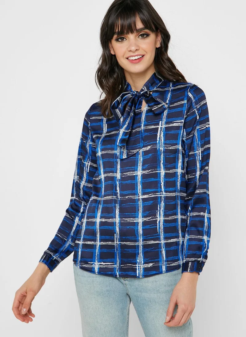 KOTON Tie Neck Checked Shirt