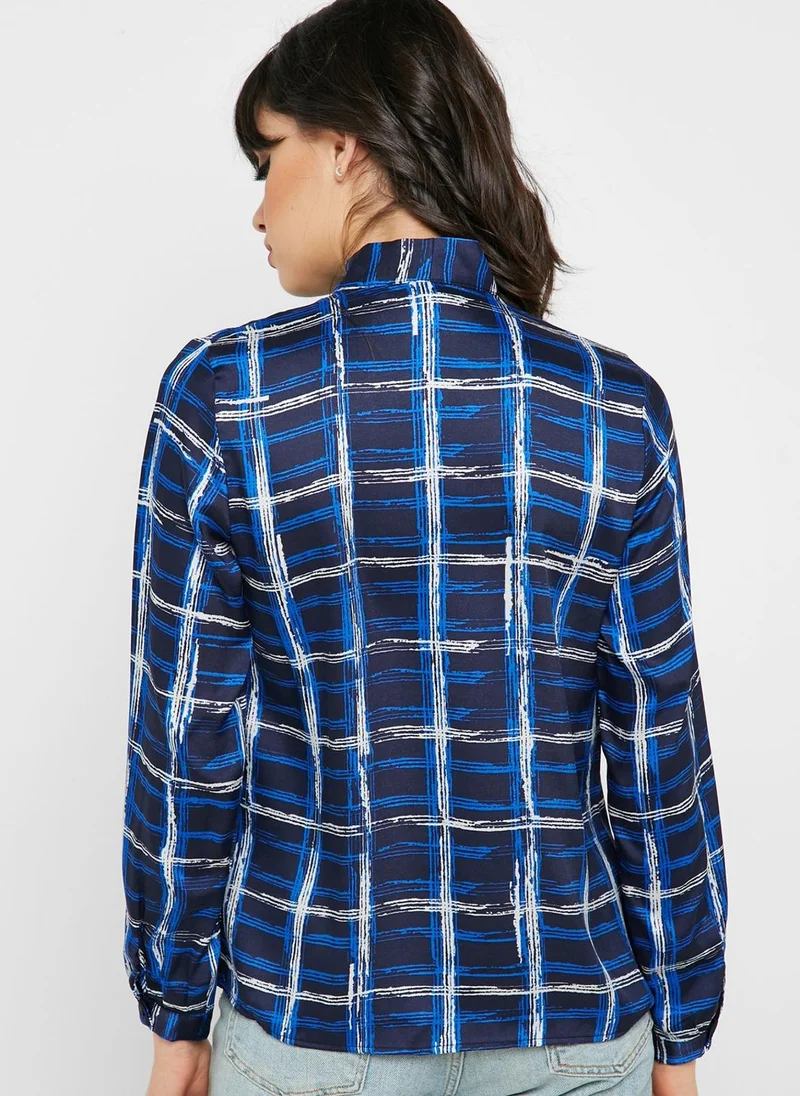 KOTON Tie Neck Checked Shirt