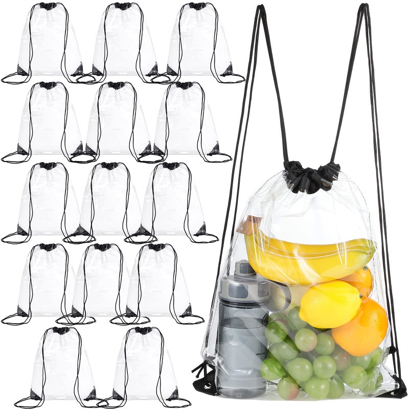 Riakrum 15 Pcs Clear Drawstring Bag Waterproof Small See Through PVC Drawstring Backpack for Stadium College Sport EventBlack - Image 2
