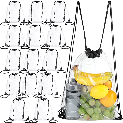 Riakrum 15 Pcs Clear Drawstring Bag Waterproof Small See Through PVC Drawstring Backpack for Stadium College Sport EventBlack - Image 1