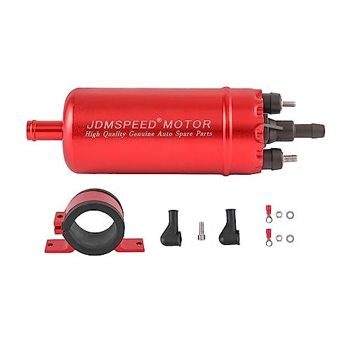 JDMSPEED Universal External In Line Fuel Pump High Pressure With Mounting Bracket Clamp 12V Gasoline Fuel Injection Pump Replacement 0580464070 0580453911 0580463017 Red Electric Injection Systems - Image 1