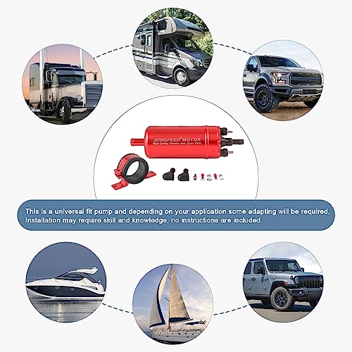JDMSPEED Universal External In Line Fuel Pump High Pressure With Mounting Bracket Clamp 12V Gasoline Fuel Injection Pump Replacement 0580464070 0580453911 0580463017 Red Electric Injection Systems - Image 3