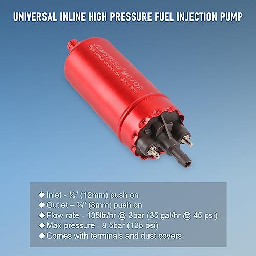 JDMSPEED Universal External In Line Fuel Pump High Pressure With Mounting Bracket Clamp 12V Gasoline Fuel Injection Pump Replacement 0580464070 0580453911 0580463017 Red Electric Injection Systems - Image 5