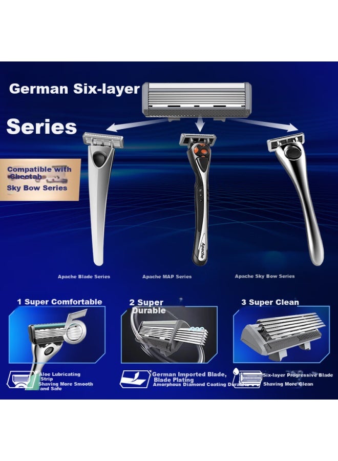Apache 6-layer Blade Manual Razor Blades, German Imported Six-layer Blade Heads, Compatible With Tianqiu And Liebao Handles/blade Heads, 4-pack Without Handles - Image 1