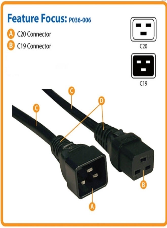 Power Extension Cord, C19 to C20 1.5M - Heavy-Duty, 20A, 250V, 12 AWG, Server PDU UPS Computer Compatible Black - Image 3