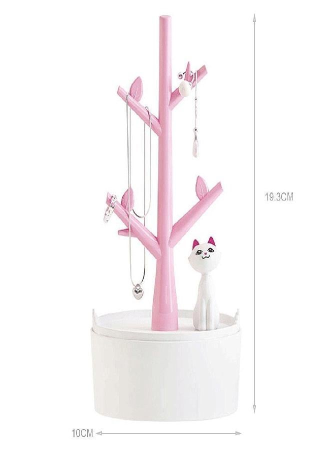 Fantasee Cute Cat Jewelry Tree Organizer for Kids, Earring Bracelet Hair Tie Storage Holder for Little Young Girl, Premium ABS Material (Pink) - Image 2