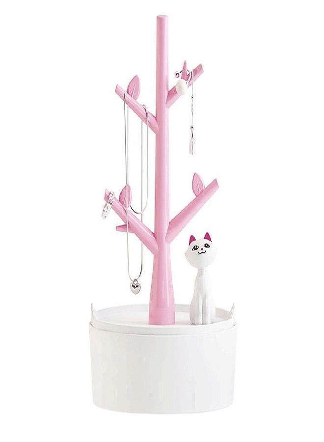 Fantasee Cute Cat Jewelry Tree Organizer for Kids, Earring Bracelet Hair Tie Storage Holder for Little Young Girl, Premium ABS Material (Pink) - Image 4
