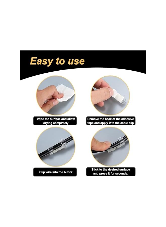 Green Tiger 60 Transparent Cable Clips, 1.18 x 0.41 Inch, Self-Adhesive, Strong Hold, No Wall Damage, Organize Cables, USB, HDMI, Ethernet, TV, Computer Cords - Image 3