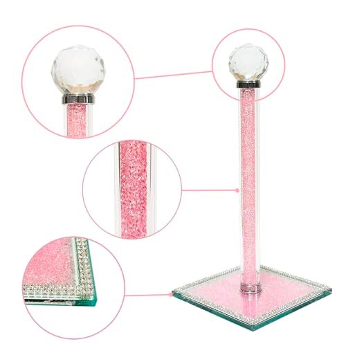 Qiuhome Crystal Paper Towel Holder Countertop Bling Pink Paper Towel Holder Stand, PT1200 - Image 3