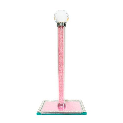 Qiuhome Crystal Paper Towel Holder Countertop Bling Pink Paper Towel Holder Stand, PT1200 - Image 1