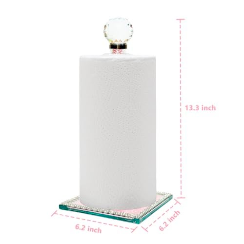 Qiuhome Crystal Paper Towel Holder Countertop Bling Pink Paper Towel Holder Stand, PT1200 - Image 2