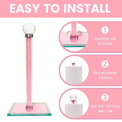 Qiuhome Crystal Paper Towel Holder Countertop Bling Pink Paper Towel Holder Stand, PT1200 - Image 5