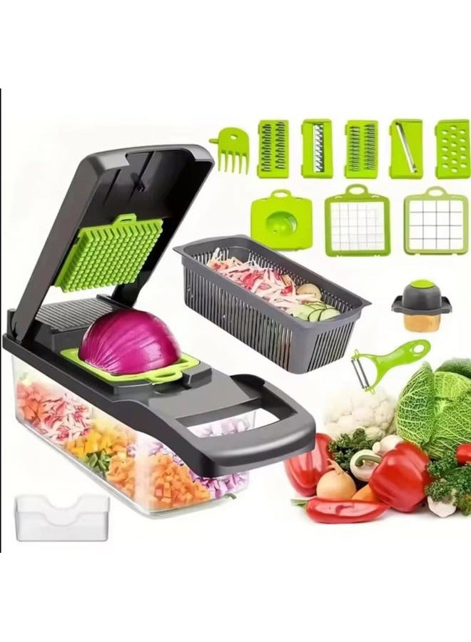 Kitchen ideas Veggie slicer 16 pieces (Gray, 1) 16 pieces hand operated vegetable slicer, veggie chopper, food chopper, onion cutter. - Image 4