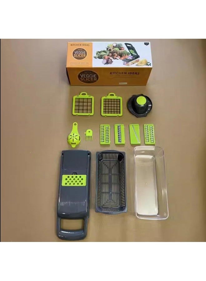 Kitchen ideas Veggie slicer 16 pieces (Gray, 1) 16 pieces hand operated vegetable slicer, veggie chopper, food chopper, onion cutter. - Image 5