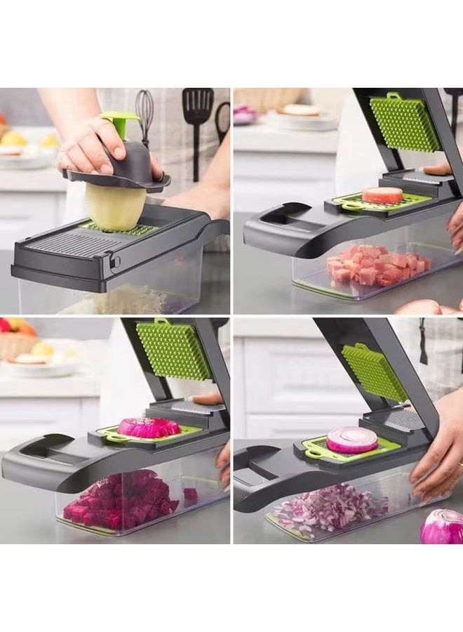 Kitchen ideas Veggie slicer 16 pieces (Gray, 1) 16 pieces hand operated vegetable slicer, veggie chopper, food chopper, onion cutter. - Image 3