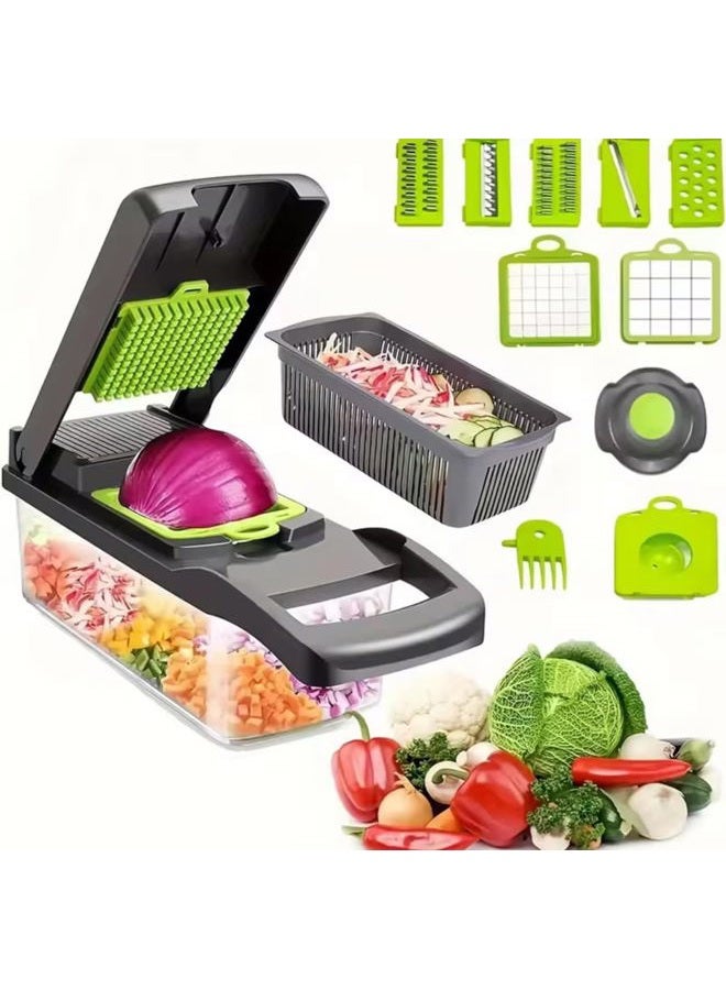 Kitchen ideas Veggie slicer 16 pieces (Gray, 1) 16 pieces hand operated vegetable slicer, veggie chopper, food chopper, onion cutter. - Image 1