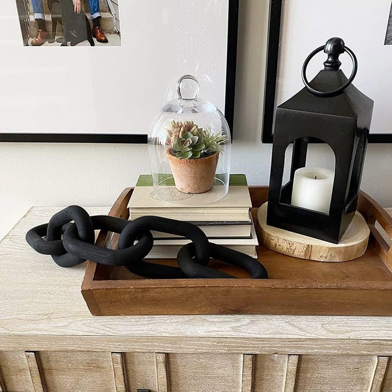 HMASYO Black Wood Chain Link Decor, Coffee Table Shelf Aesthetic, Modern Bookshelf Console Table for Living Room, Decorative Chain Home Accents, Housewarming Gifts - Image 4