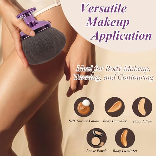 GloréBrochas 90MM Extra Large Self Tanner Kabuki Makeup Brush – Ultra Soft Dense Vegan Bristles for Body Makeup, Bronzer & Foundation–Applies Tanning Mousse, Lotion & Self Tanner，Wet & Dry (Purple) - Image 5